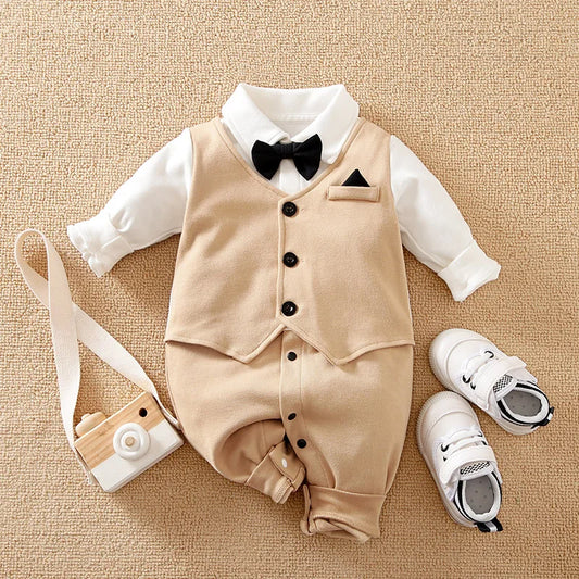 Baby Gentleman Tuxedo Romper – Elegant Formal One-Piece Suit